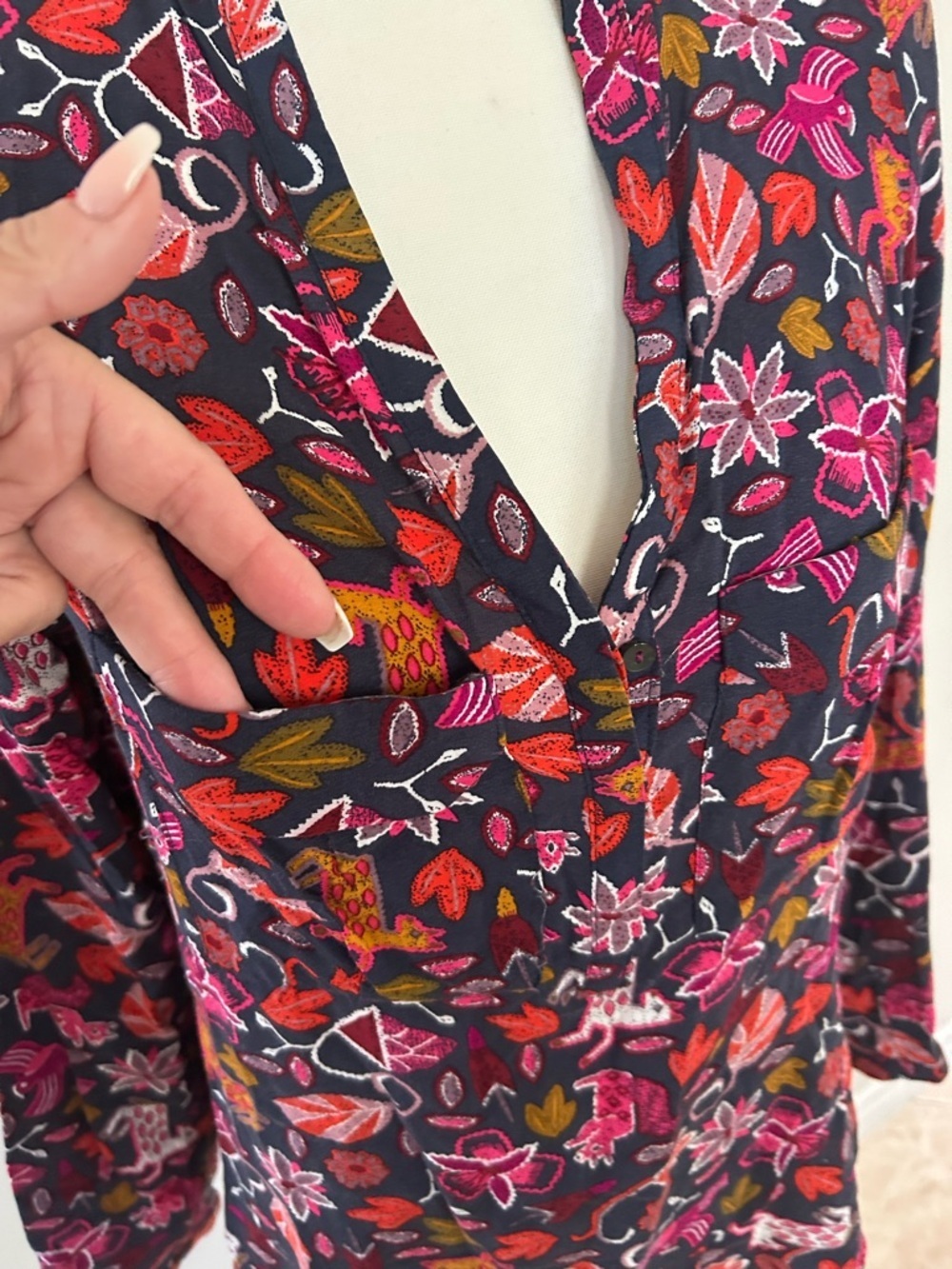 Maeve Navy Pink Orange Printed Top - Picture 4 of 10